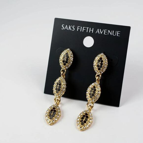 Marquise Black & Gold Crystal Drop Earrings – Saks Fifth Avenue - NEW - Picture 4 of 7